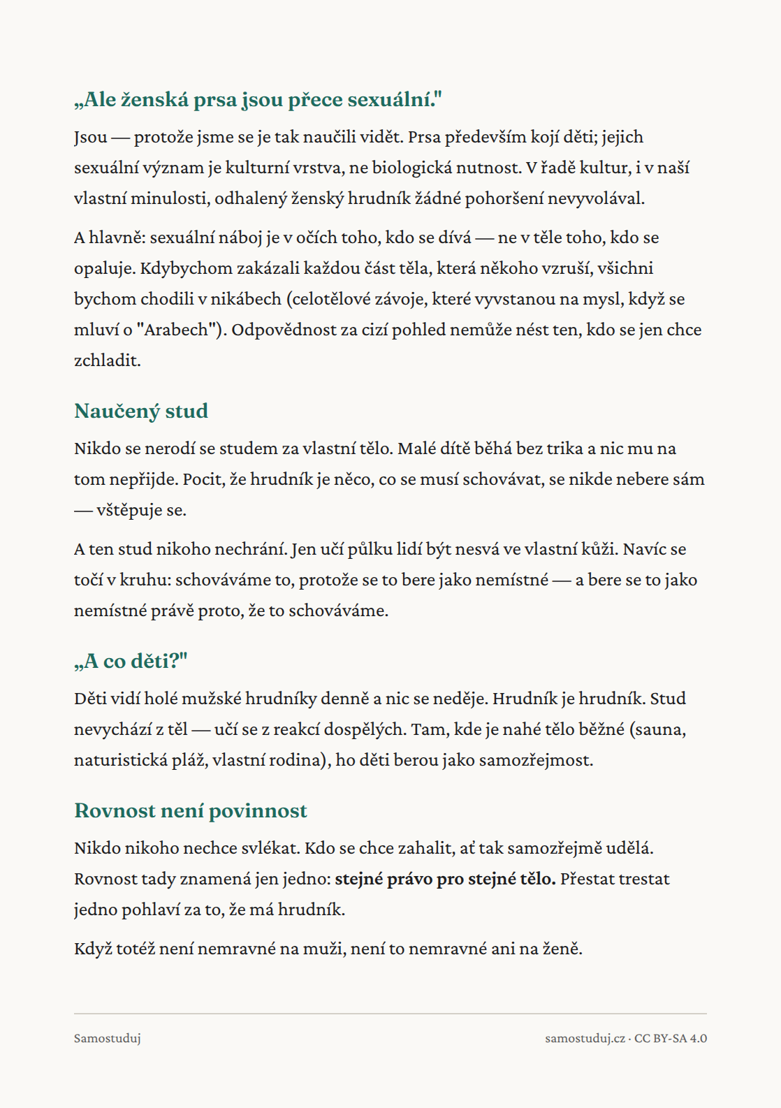Zadní strana letáku Bez trika můžeš, ale ne jako žena