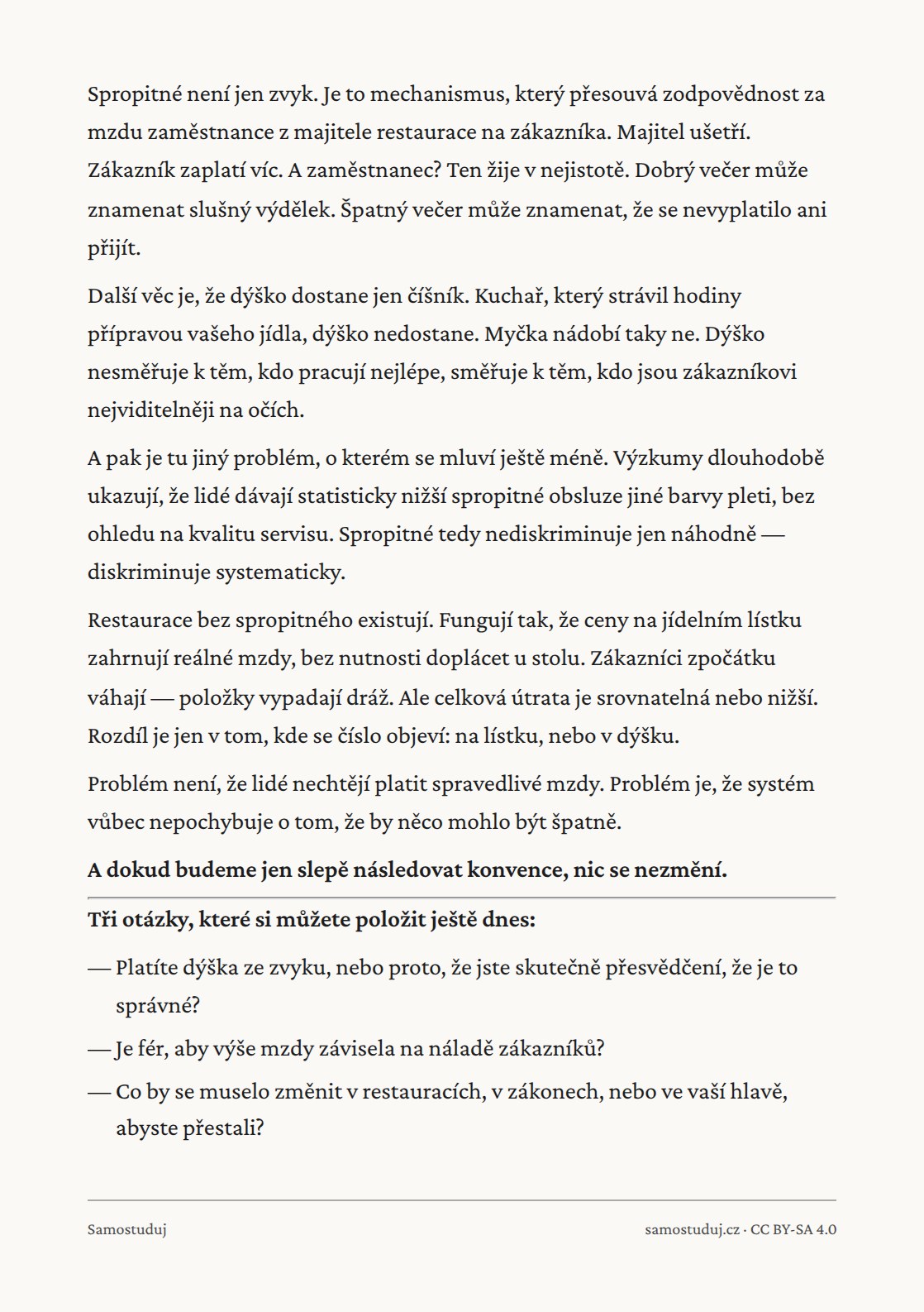 Zadní strana letáku Dýška: spravedlnost, nebo zvyk?