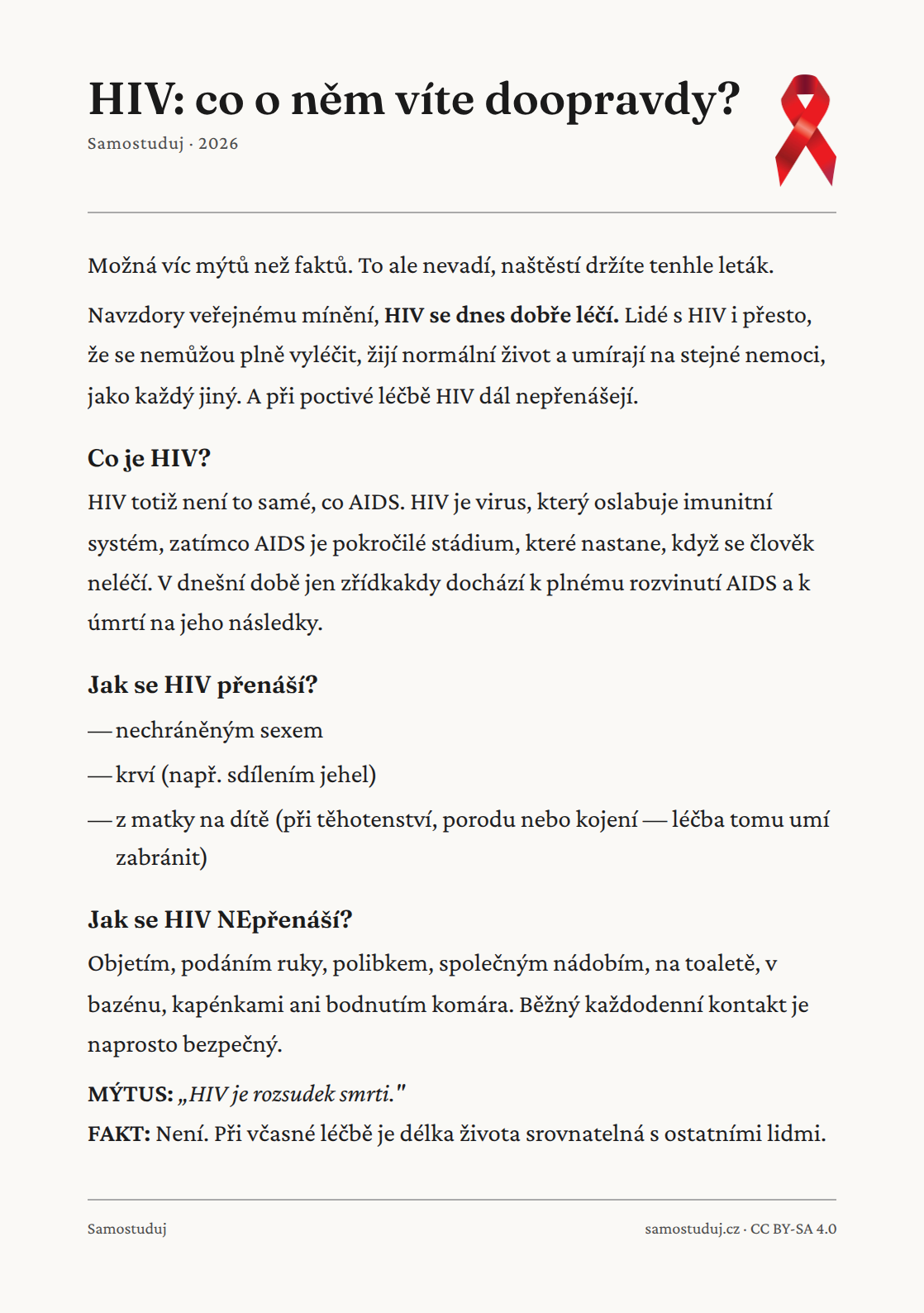 Přední strana letáku HIV: co o něm víte doopravdy?