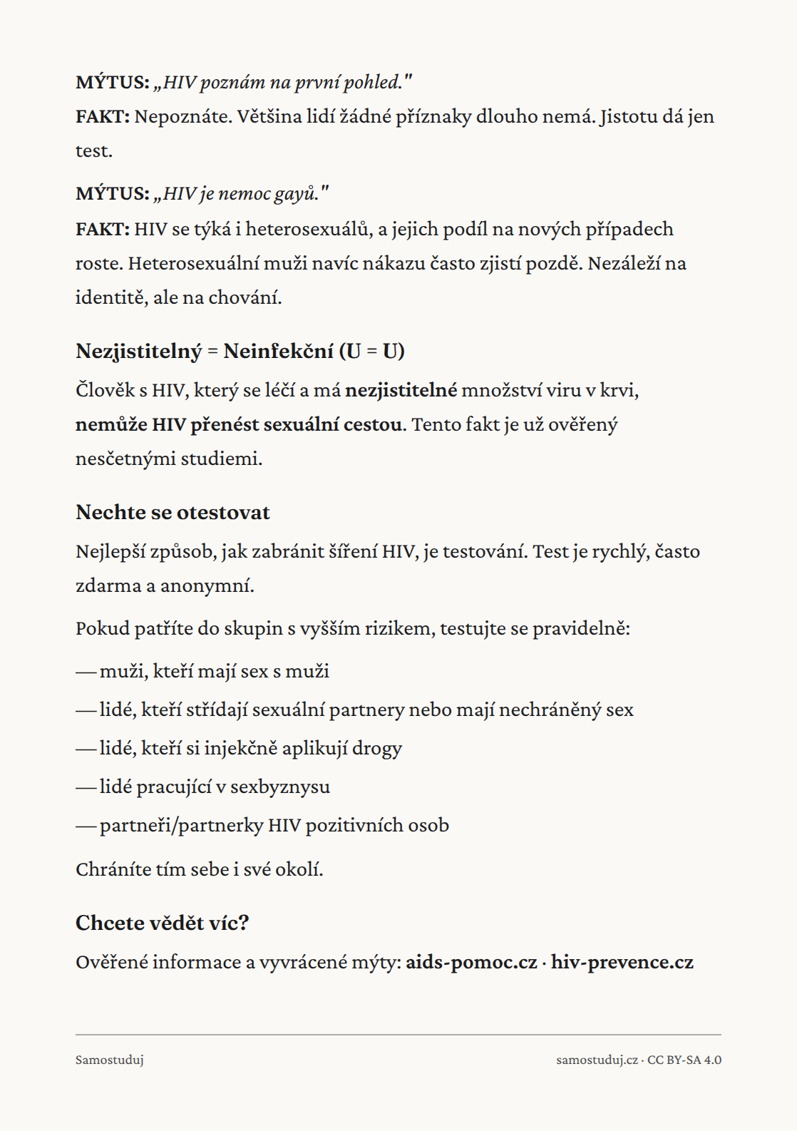 Zadní strana letáku HIV: co o něm víte doopravdy?