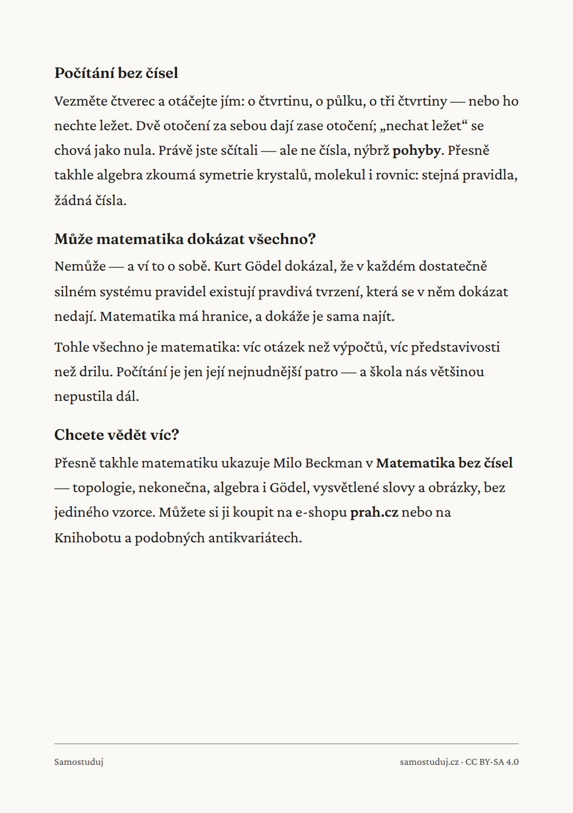 Zadní strana letáku Matematika bez čísel