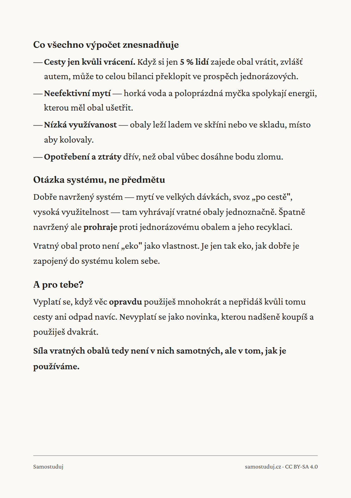 Zadní strana letáku Vratné obaly: vždy eko?